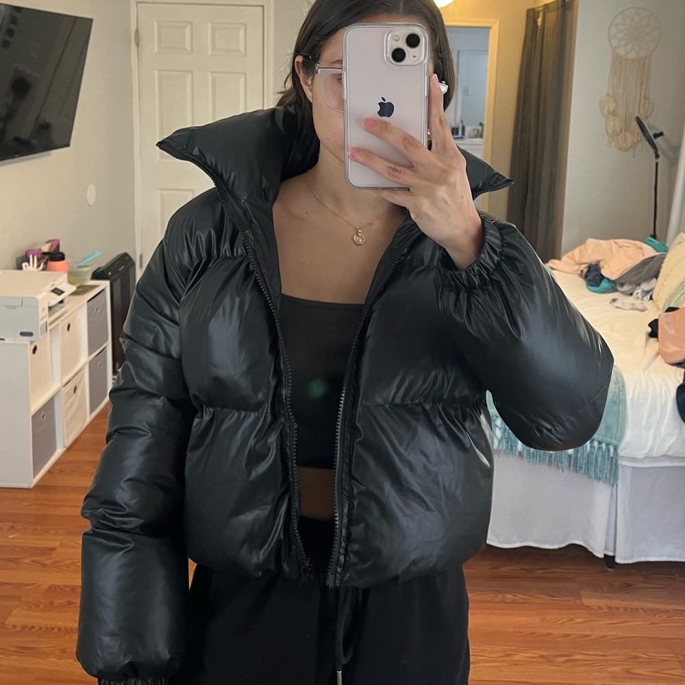 Black Matte Crop Puffer Jacket